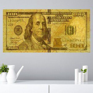 100 Dollar Bill Canvas Print Wall art, Money Art,